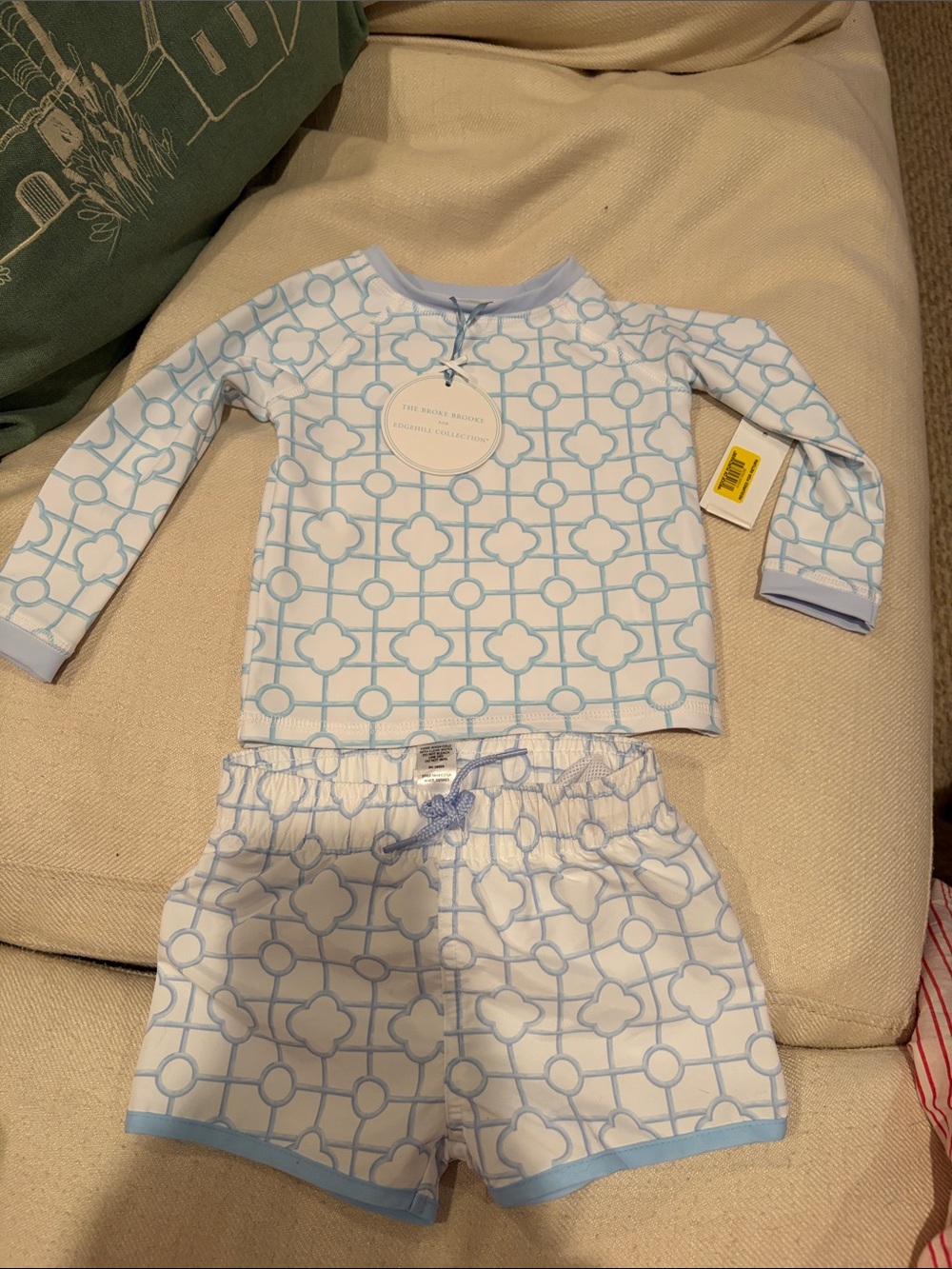 Light Blue and White Geo Print swim Set